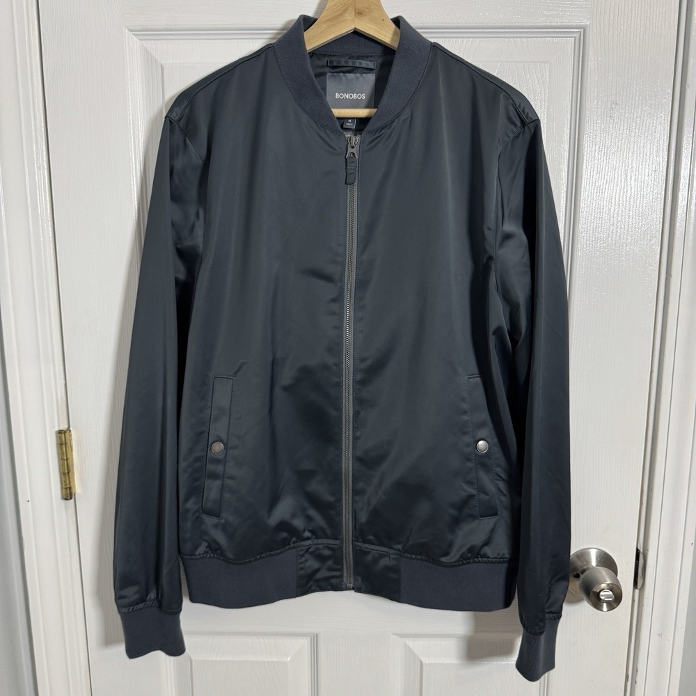 Bonobos Men's Bomber Jacket Size M Slim Fit Blue Full Zip Lightweight